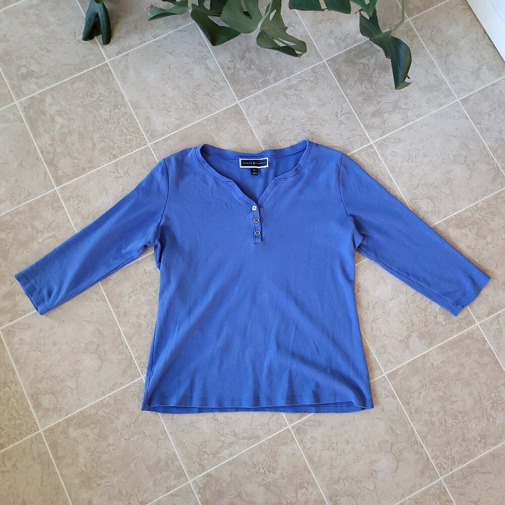 Blue 3/4 Sleeve Cotton Shirt